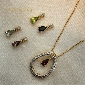 14k Yellow Gold 5 Gemstone Tear Drop Necklace